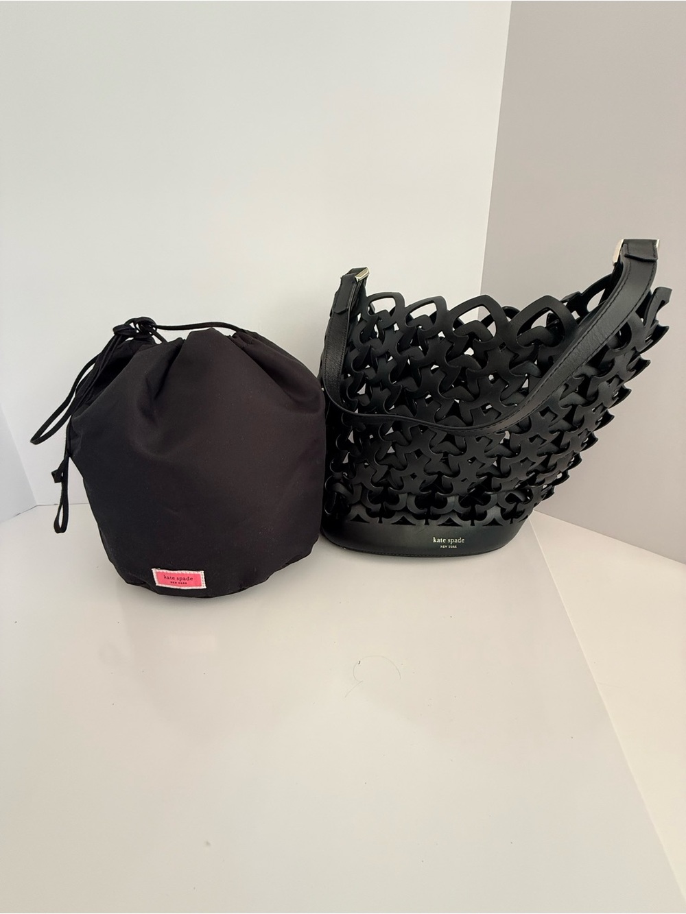 kate spade Black Laser-Cut Leather Bucket Shoulder Bag - Picture 7 of 7